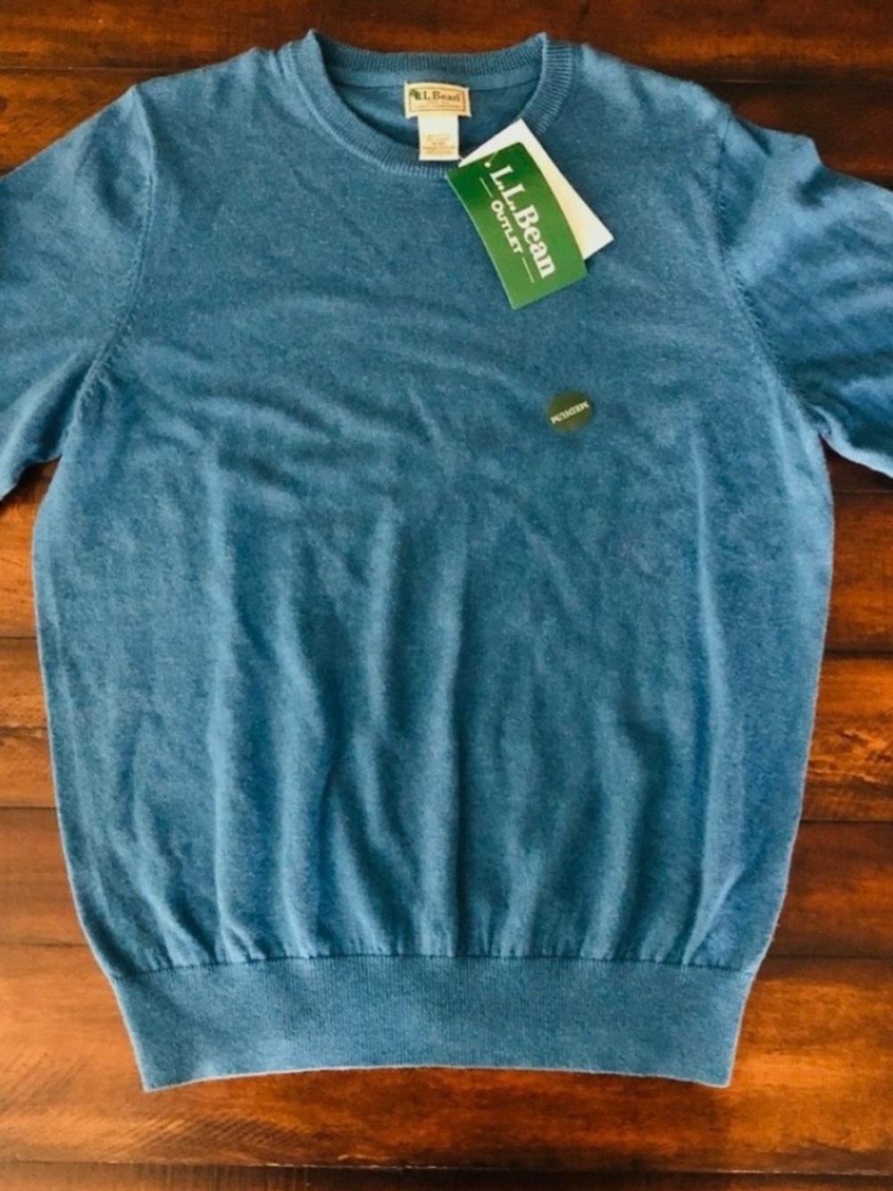 L.L. Bean NWT Mens Med Bottle Blue Cotton Cashmere Crew Neck Sweater